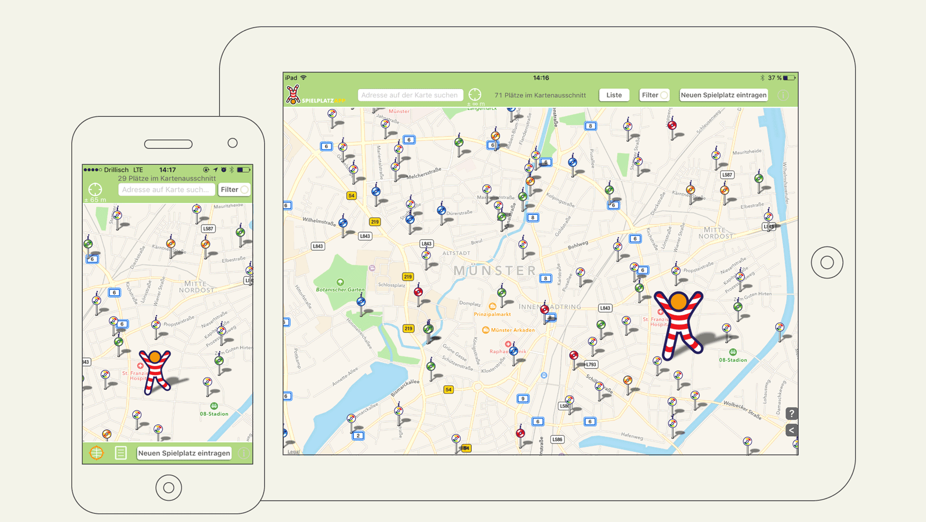 Spielplatz App - Ansicht Nutzeroberfläche Google Map