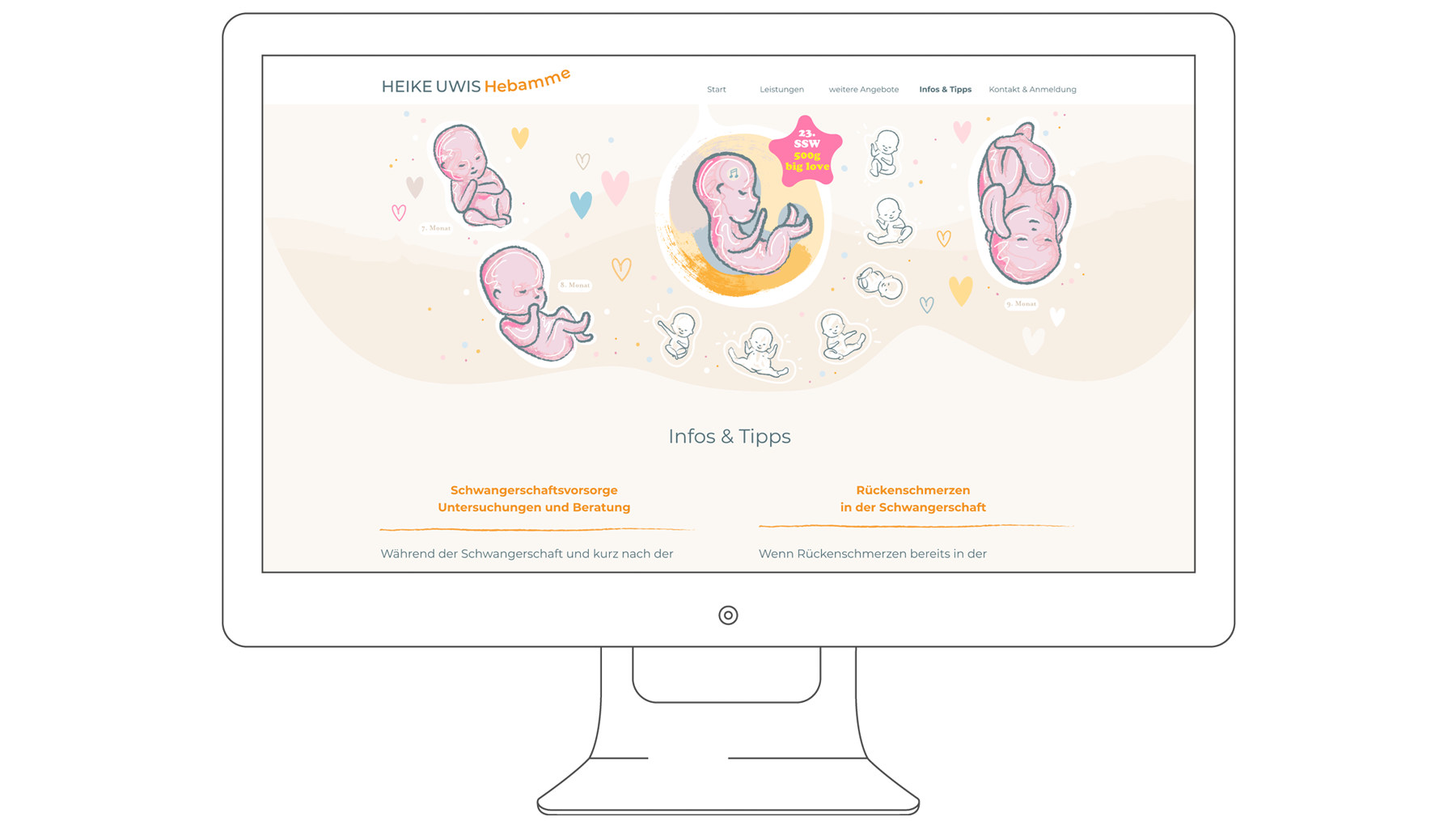 Illustration und Webdesign für Heike Uwis, Hebamme