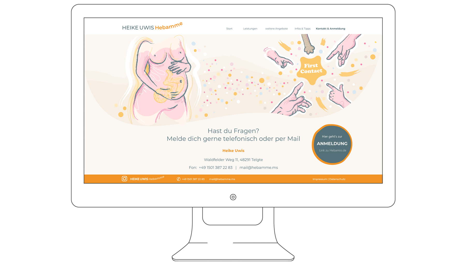 Illustration und Webdesign für Heike Uwis, Hebamme