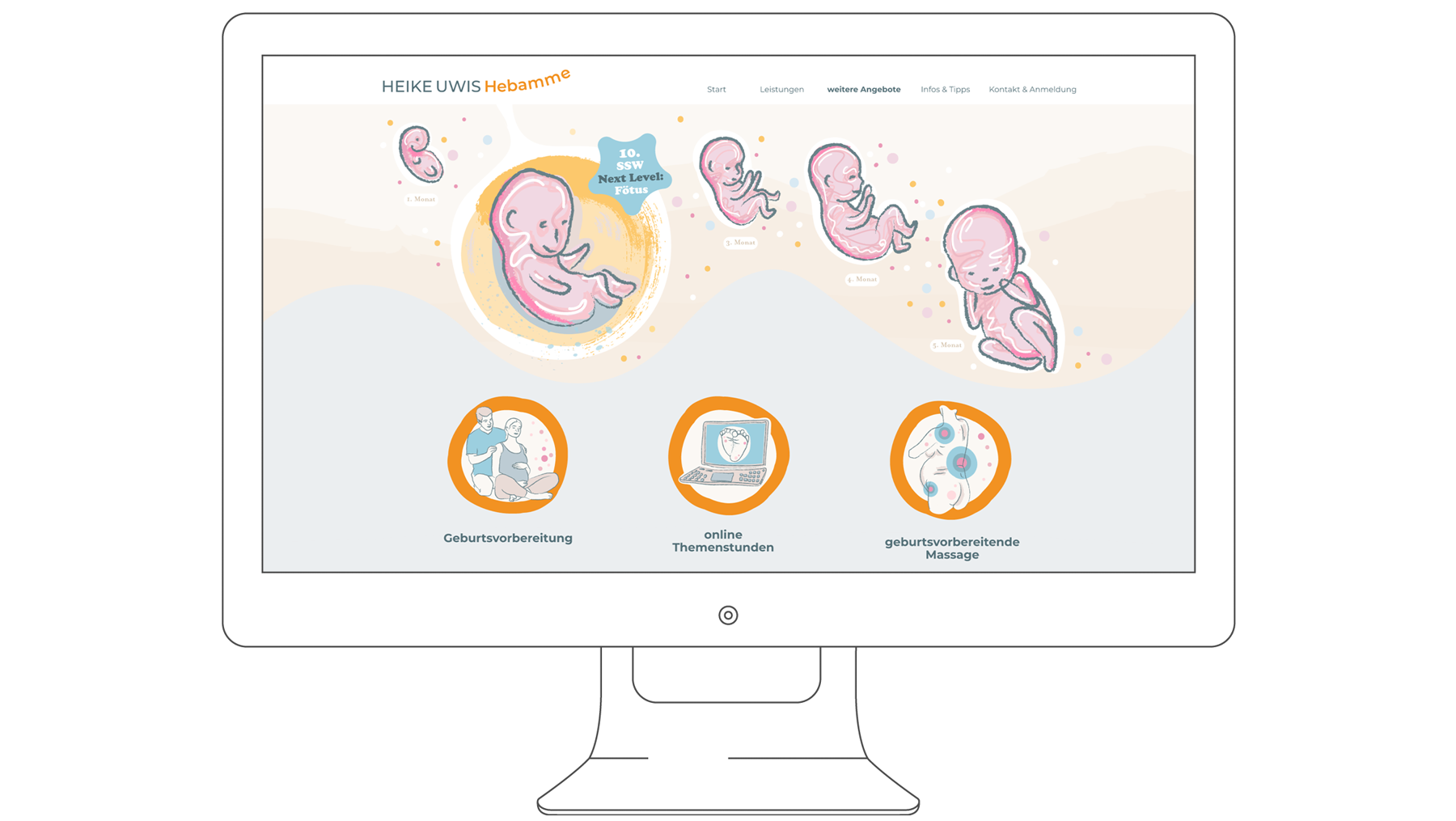 Illustration und Webdesign für Heike Uwis, Hebamme